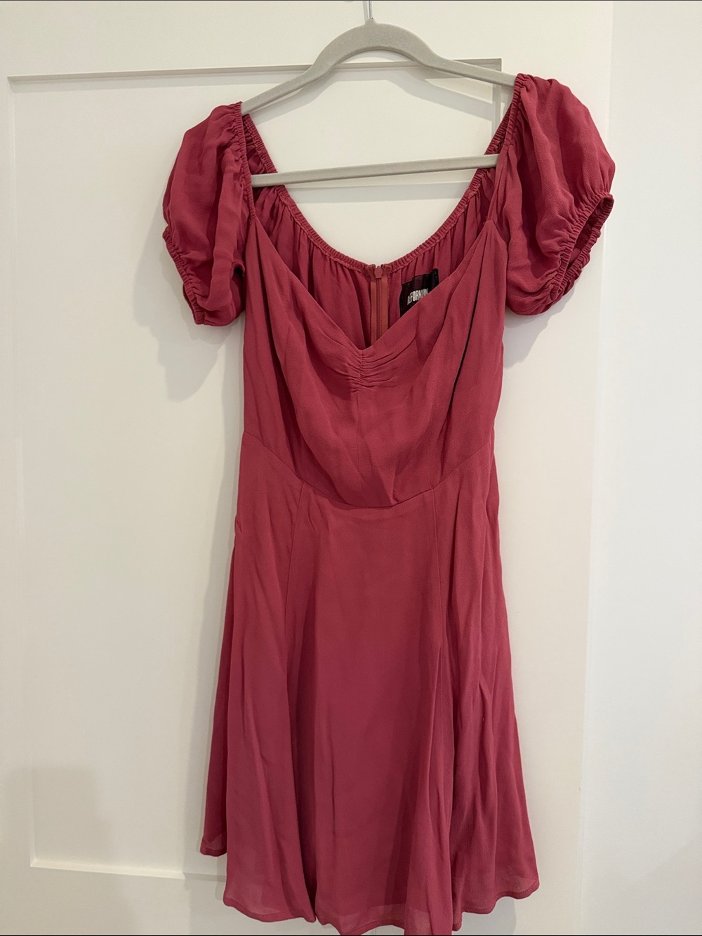 Reformation Rose-Pink Puff Sleeve Mini Dress